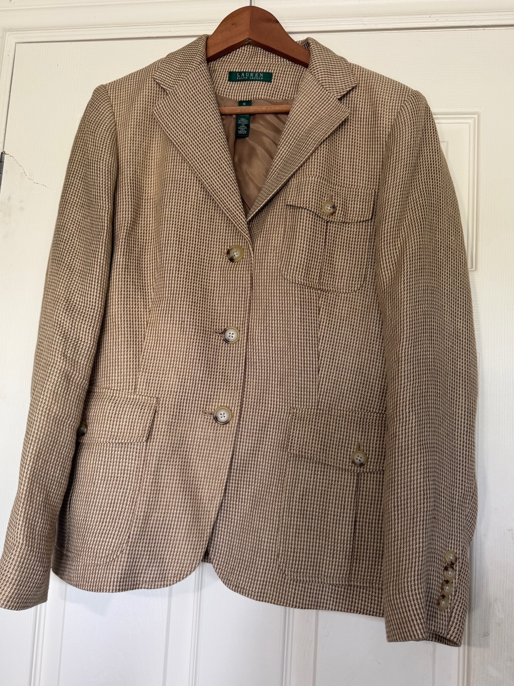 Lauren Ralph Lauren Linen Houndstooth Blazer Women’s 14 Tailored Equestrian” - Picture 3 of 7